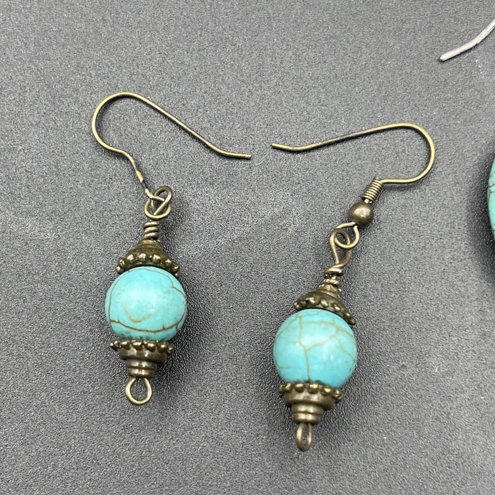 Turquoise Dangle Earrings Lot 3 Pairs Boho Brass Silver Tone Drop - Picture 3 of 5